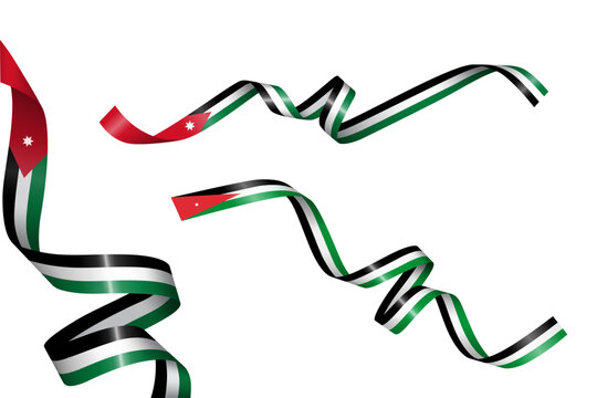 Set of flag ribbon with colors of Jordan for independence day celebration decoration