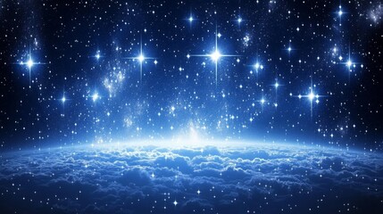 Obraz premium Celestial Cloudscape Glowing Stars Above a Planet, Space, Astronomy
