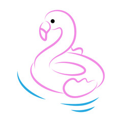Pink inflatable flamingo in flat style on white background. Vector illustration.