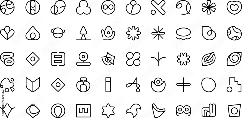 Poster collection of minimalist black and white icons for design and user interface elements