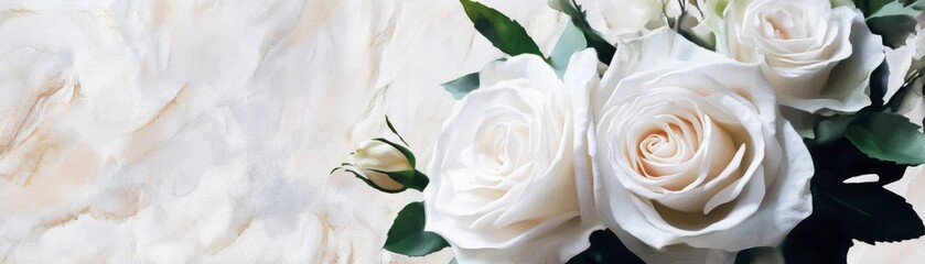 Cream Roses on Marble Background,Floral Art,White Roses,Oil Painting,Wall Art Roses, Floral