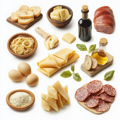 Selection of italian food isolated on a white background