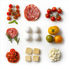 Selection of italian food isolated on a white background