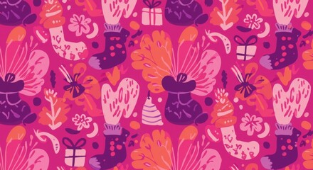 Festive Pink and Purple Holiday Seamless Pattern