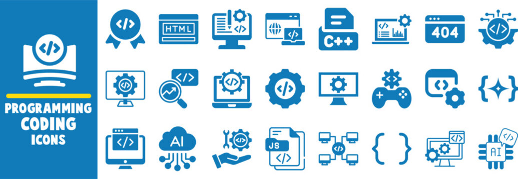 Programming coding icons set web development software