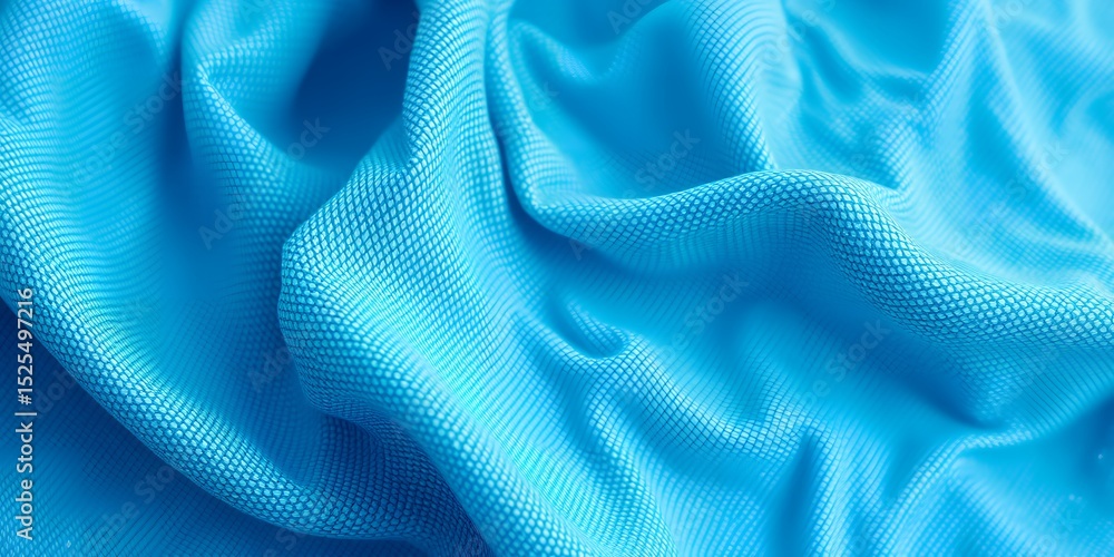 Poster close up shot of a textured turquoise fabric with soft folds and subtle light reflections