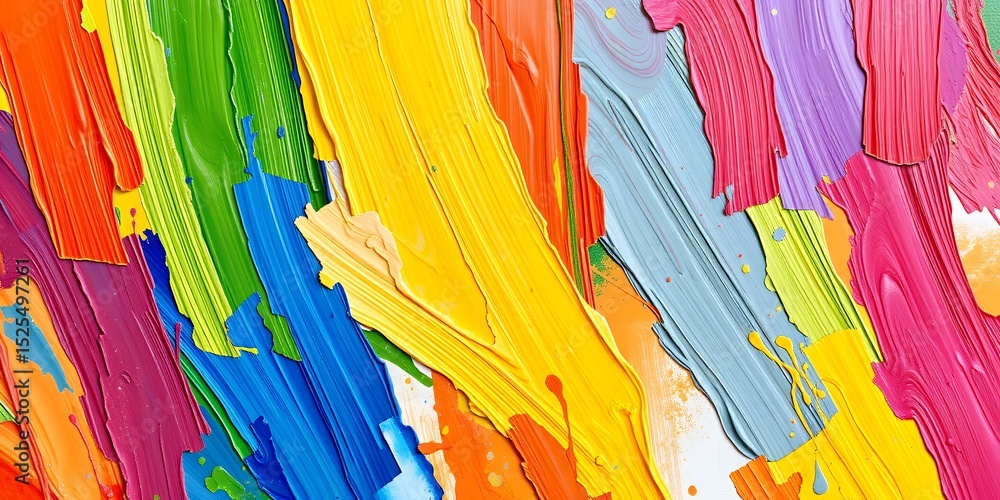 Poster a vibrant display of thick paint strokes in a spectrum of colors creating an abstract design