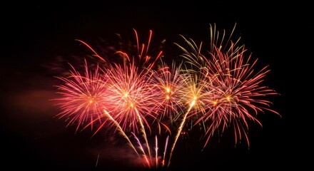 Red And Gold Fireworks Display At Night