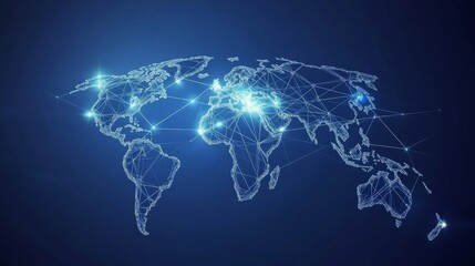 Naklejka premium Global Network Connectivity Polygonal World Map, Global Networking, Network Map