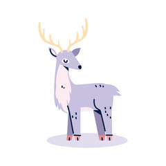 Cute Cartoon Deer Vector Illustration – Playful Purple Deer with Antlers and Minimalist Style for Kids and Nature Themes