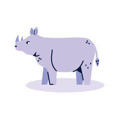 Adorable Cartoon Rhinoceros Vector Illustration – Minimalist Flat Design of a Purple Rhino for Kids and Wildlife Themes