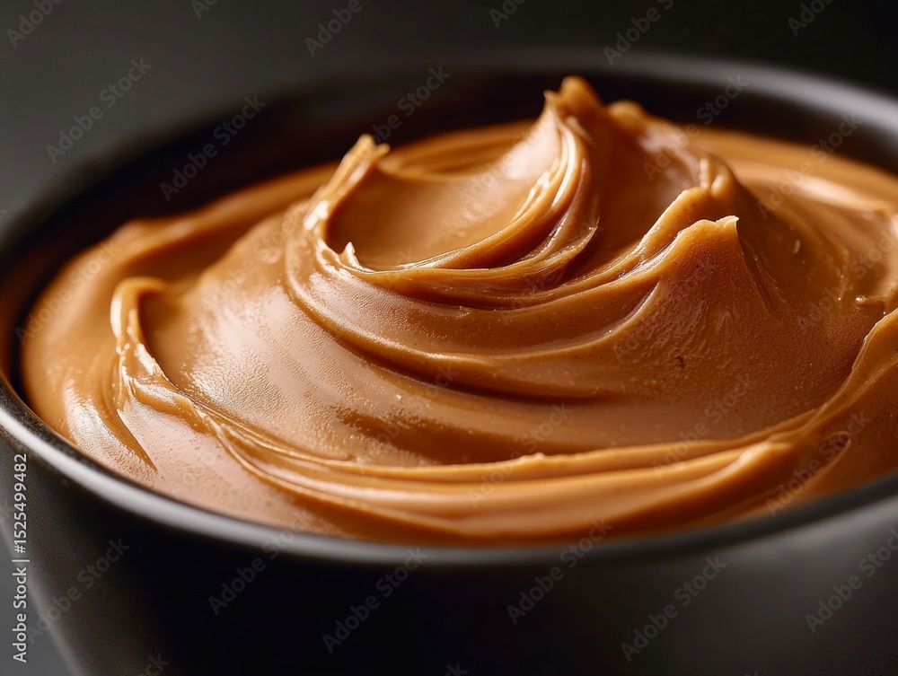 Poster two pictures of peanut butter in a bowl, showing a close-up view of the creamy texture and the optio