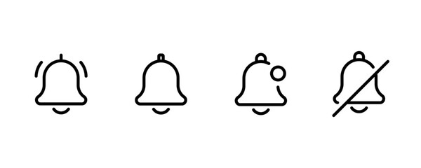 Notification line icon set. Bell, alert, message, warning, reminder, push notification, pop-up, buzzer, app UI, system alert, mobile interface vector. Thin PNG and transparent icon pack.