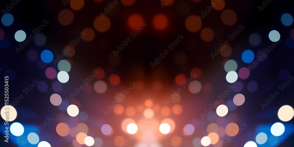 Poster blurred lights create a bokeh effect with orange red blue and white colors on a dark background