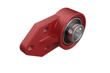 Red UCFB FB Pillow Block Bearing Heavy Duty Industrial Mechanical Part 3D Render on Transparent Background High Resolution Isolated Object for Engineering and Manufacturing Visuals.