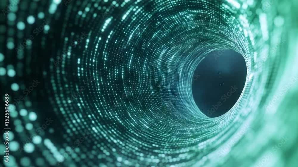 Poster Quantum Tunnel: Delve into the enigmatic depths of a mesmerizing tunnel, where shimmering particles dance within an otherworldly realm.