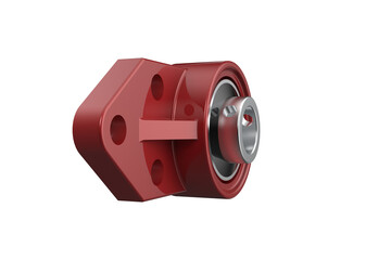Red UCFB FB Pillow Block Bearing Heavy Duty Industrial Mechanical Part 3D Render on Transparent Background High Resolution Isolated Object for Engineering and Manufacturing Visuals.