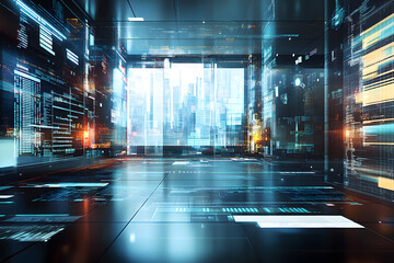 A modern workspace featuring multiple screens displaying complex data and analytics, highlighting the intersection of technology and information processing.