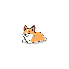Cute corgi dog lying down with its eyes closed cartoon, looking peaceful and happy, vector illustration