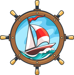 Fototapeta na wymiar Sailboat colorful emblem