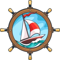 Gordijnen Sailboat colorful emblem © vectortatu