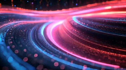 Futuristic Neon Light Trails in Motion with Red and Blue Arcs Forming Abstract Speed Tunnel
- Powered by Adobe