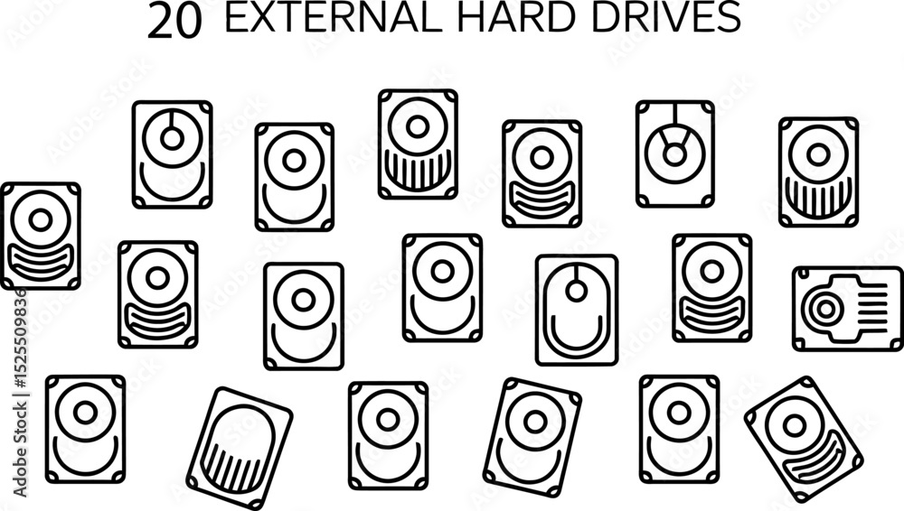 Aufkleber twenty isolated vector illustrations of external hard drives data storage devices isolated