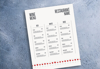 Wine Menu Template with Line Illustration