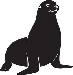 Sea lion silhouette black simple pose, Marine animal in resting position line style