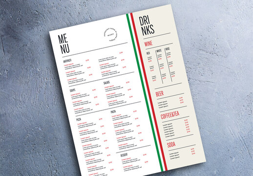 Italian Restaurant Full Menu Template with Flag Colors
