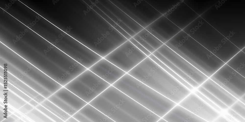 Poster a luminous display of intersecting white lines on a gradient gray to black background pattern art