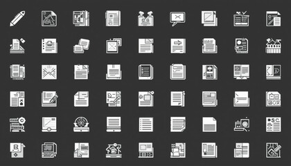 An extensive icon pack of 50 symbols related to writing and editorial processes