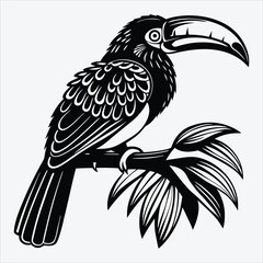 Aracari line art White background illustration Generative Ai.