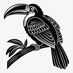 Aracari line art White background illustration Generative Ai.