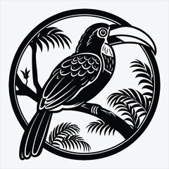 Aracari line art White background illustration Generative Ai.
