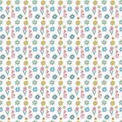 Seamless Cute Floral Pattern with Small Flowers on White Background