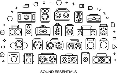 Collection of simple outlined speaker icons perfect for audio equipment and music themes