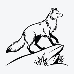 Obraz premium Arctic Fox line art White background illustration Generative Ai.
