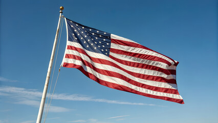 American flag waving proudly against a clear blue sky on a sunny day