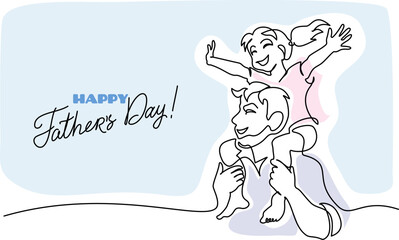 Father dad carries daughter on his shoulders. Hand-drawn picture silhouette.