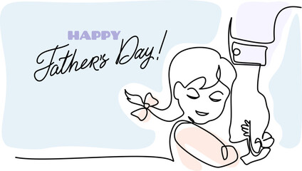 Child holds hand of father with love. Fathers day card.