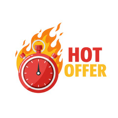 Hot offer with timer isolated on transparent background