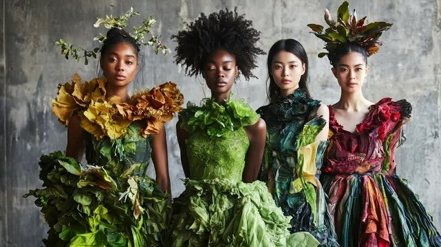 Nature-inspired gowns showcase diverse models