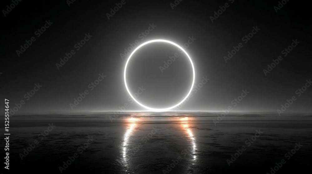 Aufkleber white neon glowing circle. realistic vector illustration of light lens flare effect of circular shap
