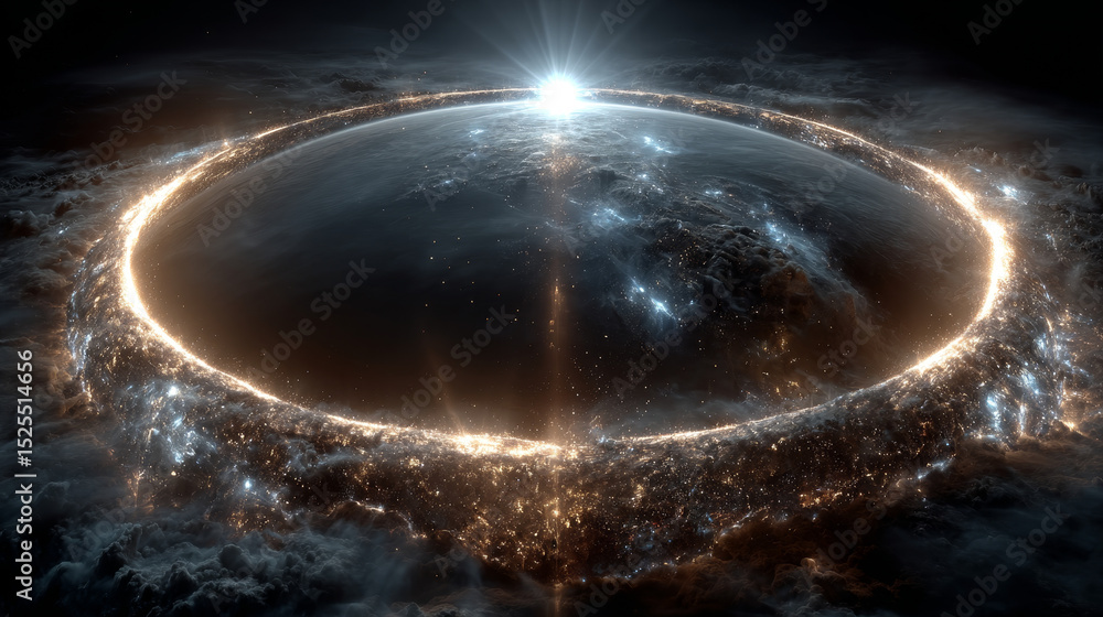 Poster white neon glowing circle. realistic vector illustration of light lens flare effect of circular shap
