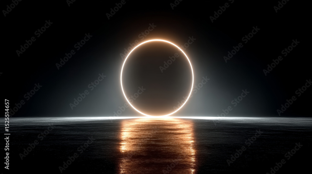 Poster white neon glowing circle. realistic vector illustration of light lens flare effect of circular shap