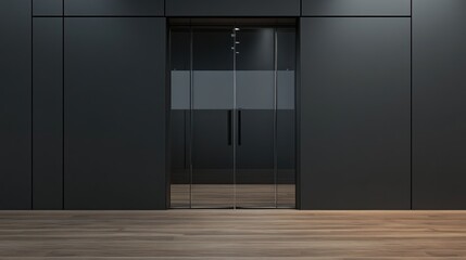 Modern interior with dark walls and glass doors