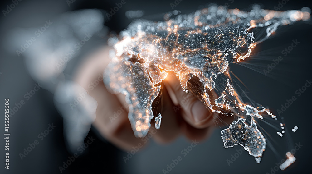Poster iaas businessman holding global network connection of data. global business. scalability, efficiency
