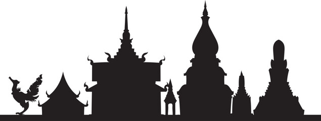 northern thai temple with rooster, traditional Thai architecture vector for cultural tourism and spiritual projects