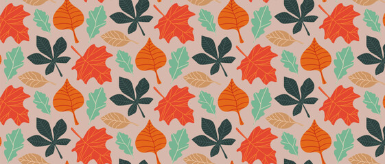 Autumn bright leaves, seamless pattern of falling leaves.